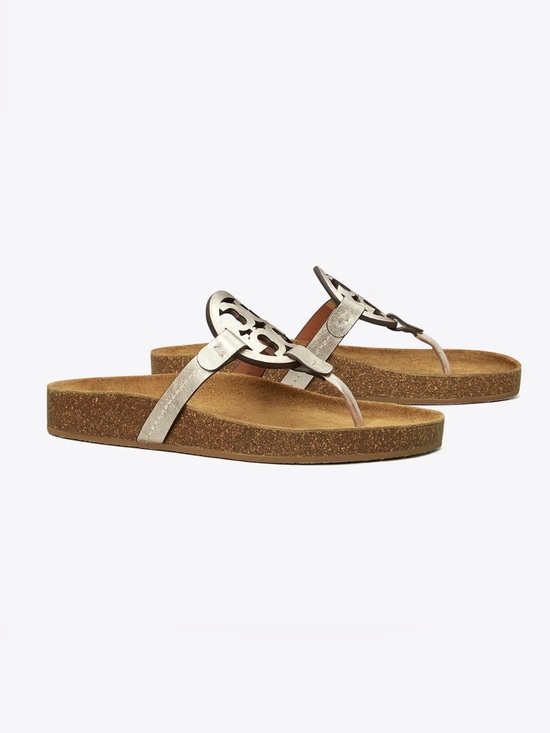 Tory Burch Shoes - Tory Burch Silver Logo Thong Cork-Platform Sandals